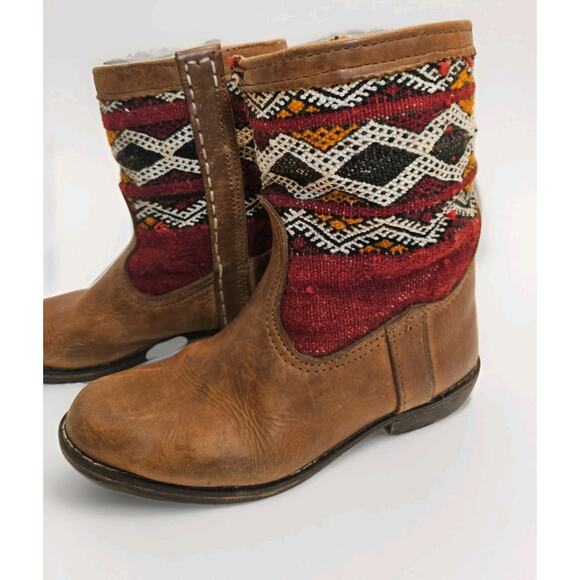 Vintage Kilim Leather Boots Handmade Moroccan Tapestry Size 8 Turk Festival - Picture 2 of 15
